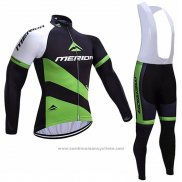 2017 Maillot Cyclisme Merida Noir et Vert Manches Longues et Cuissard