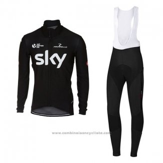 2017 Maillot Cyclisme Sky Profond Noir Manches Longues et Cuissard