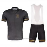 2018 Maillot Cyclisme Maloja Pushbikersm Noir Jaune Manches Courtes et Cuissard