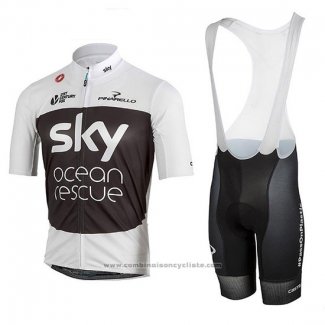 2018 Maillot Cyclisme Sky Blanc Noir Manches Courtes et Cuissard