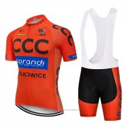 2018 Maillot Cyclisme CCC Orange Manches Courtes et Cuissard