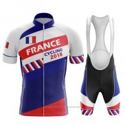 2018 Maillot Cyclisme Champion France Bleu Blanc Rouge Manches Courtes et Cuissard