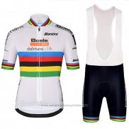 2018 Maillot Cyclisme UCI Monde Champion Leader Boels Dolmans Blanc Manches Courtes et Cuissard