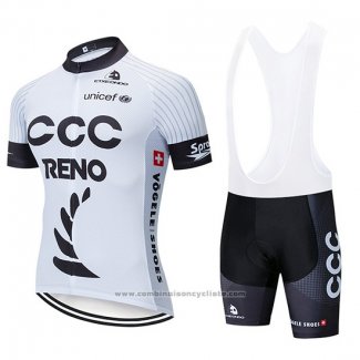 2019 Maillot Cyclisme CCC Blanc Noir Manches Courtes et Cuissard