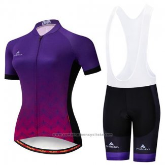 2019 Maillot Cyclisme Femme Miloto Violet Manches Courtes et Cuissard