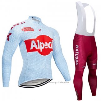 2019 Maillot Cyclisme Katusha Alpecin Lumiere Bleu Rouge Manches Longues et Cuissard