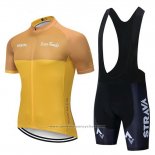 2019 Maillot Cyclisme STRAVA Jaune Manches Courtes et Cuissard