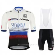 2019 Maillot Cyclisme Slowakeis Blanc Bleu Noir Manches Courtes et Cuissard