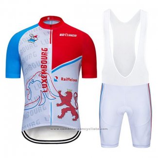 2020 Maillot Cyclisme Luxembourg Bleu Blanc Rouge Manches Courtes et Cuissard
