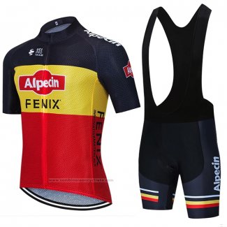 2021 Maillot Cyclisme Alpecin Fenix Noir Jaune Rouge Manches Courtes et Cuissard