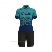 2021 Maillot Cyclisme Femme ALE Fonce Bleu Vert Manches Courtes et Cuissard