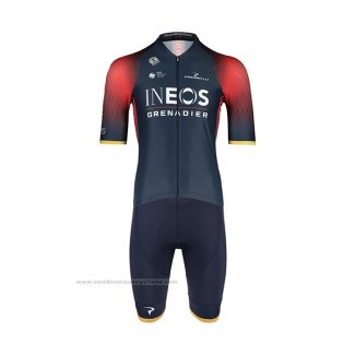 2022 Maillot Cyclisme Ineos Grenadiers Profond Bleu Rouge Manches Courtes et Cuissard