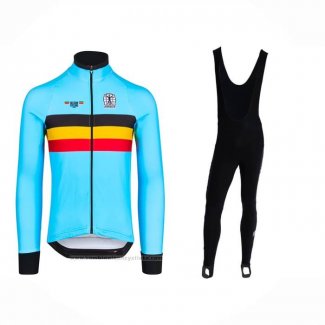 2023 Maillot Cyclisme Belgique Bleu Clair Manches Longues Et Cuissard