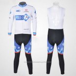 2010 Maillot Cyclisme FDJ Blanc et Azur Manches Longues et Cuissard