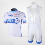 2010 Maillot Cyclisme FDJ Blanc et Bleu Clair Manches Courtes et Cuissard