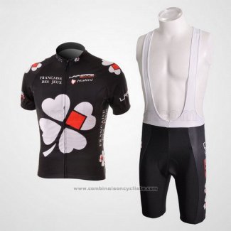 2010 Maillot Cyclisme FDJ Blanc et Noir Manches Courtes et Cuissard