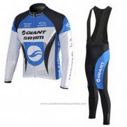 2010 Maillot Cyclisme Giant Blanc et Azur Manches Longues et Cuissard