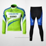 2010 Maillot Cyclisme Liquigas Doimo Bleu et Vert Manches Longues et Cuissard