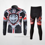 2010 Maillot Cyclisme Rock Racing Noir et Rouge Manches Longues et Cuissard