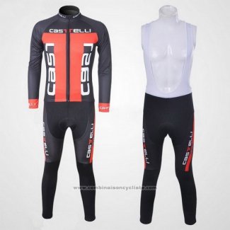 2011 Maillot Cyclisme Castelli Orange et Noir Manches Longues et Cuissard