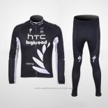 2011 Maillot Cyclisme HTC Highroad Noir et Blanc Manches Longues et Cuissard