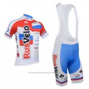 2013 Maillot Cyclisme Rusvelo Blanc et Rouge Manches Courtes et Cuissard