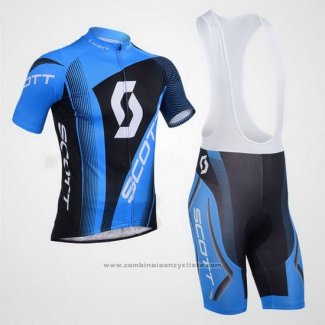 2013 Maillot Cyclisme Scott Bleu et Noir Manches Courtes et Cuissard