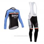 2014 Maillot Cyclisme Bianchi Noir et Azur Manches Longues et Cuissard