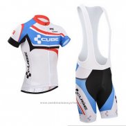 2014 Maillot Cyclisme Cube Blanc et Bleu Manches Courtes et Cuissard