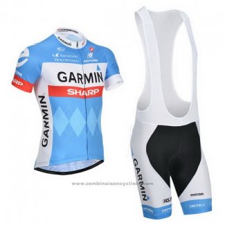 2014 Maillot Cyclisme Garmin Sharp Bleu Clair et Blanc Manches Courtes et Cuissard