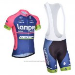 2014 Maillot Cyclisme Lampre Merida Rose et Bleu Manches Courtes et Cuissard