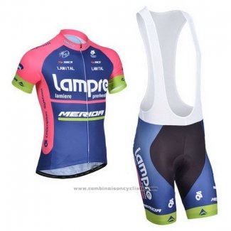 2014 Maillot Cyclisme Lampre Merida Rose et Bleu Manches Courtes et Cuissard