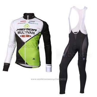 2014 Maillot Cyclisme Multivan Merida Vert et Blanc Manches Longues et Cuissard