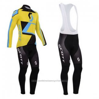 2014 Maillot Cyclisme Scott Jaune et Noir Manches Longues et Cuissard