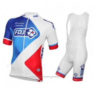 2016 Maillot Cyclisme FDJ Blanc et Rouge Manches Courtes et Cuissard