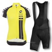 2016 Maillot Cyclisme Femme Assos Noir et Jaune Manches Courtes et Cuissard