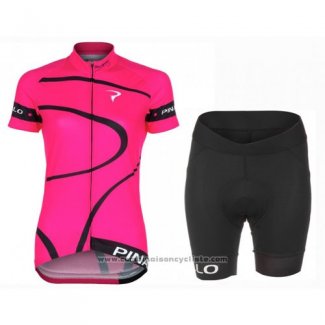 2016 Maillot Cyclisme Femme Pinarello Noir et Fuchsia Manches Courtes et Cuissard