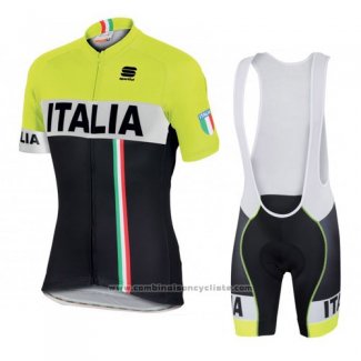 2016 Maillot Cyclisme Italie Noir et Jaune Manches Courtes et Cuissard