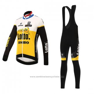 2016 Maillot Cyclisme Lotto NL Jumbo Jaune et Noir Manches Longues et Cuissard