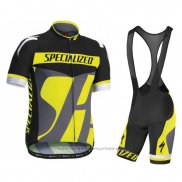 2016 Maillot Cyclisme Specialized Gris et Jaune Manches Courtes et Cuissard