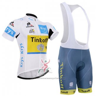 2016 Maillot Cyclisme Tinkoff Lider Jaune et Blanc Manches Courtes et Cuissard