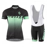 2017 Maillot Cyclisme Femme Scott Noir et Vert Manches Courtes et Cuissard