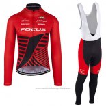 2017 Maillot Cyclisme Focus XC Ml Profond Rouge Manches Longues et Cuissard