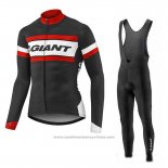 2017 Maillot Cyclisme Giant Rouge et Noir Manches Longues et Cuissard