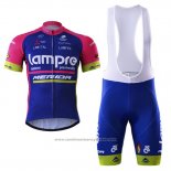 2017 Maillot Cyclisme Lampre Merida Bleu Manches Courtes et Cuissard