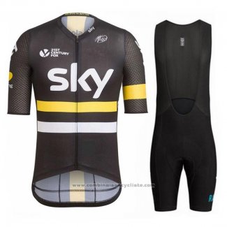 2017 Maillot Cyclisme Sky Jaune et Noir Manches Courtes et Cuissard