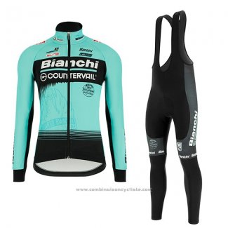 2018 Maillot Cyclisme Bianchi Bleu Manches Longues et Cuissard