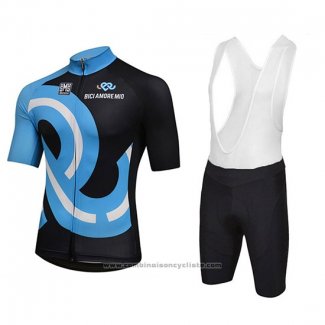 2018 Maillot Cyclisme Bici Amore Mio Noir et Bleu Manches Courtes et Cuissard