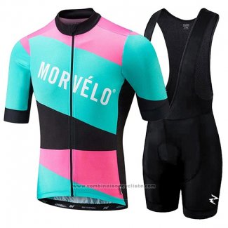 2018 Maillot Cyclisme Morvelo Vert et Rose Manches Courtes et Cuissard