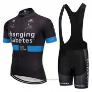 2018 Maillot Cyclisme Novo Nordisk Noir et Bleu Manches Courtes et Cuissard